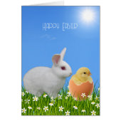 Cute White Easter Bunny & Chick on Sky Blue (Voorkant)