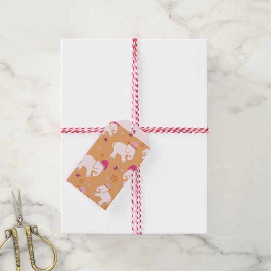 Cute White Elephant Cadeaulabel (Met Touw)
