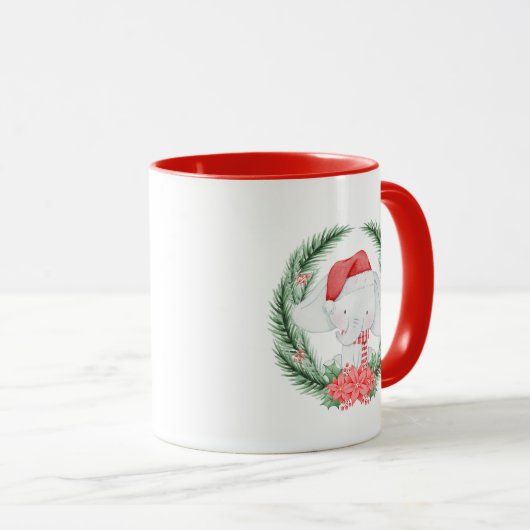 Cute White Elephant in Green Kerstmis Mok (Voorkant rechts)