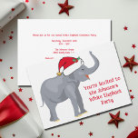 Cute White Elephant kerst Custom Holiday Party Kaart<br><div class="desc">Ons jaarlijkse witte olifantenfeest is mijn favoriete deel van Kerstmis. Pas deze aangepaste vakantie-uitnodiging aan met je eigen gala-gegevens op de achterkant. Een grappige en vrolijke olifant draagt een rood pet voor de kerstman aan de voorkant.</div>