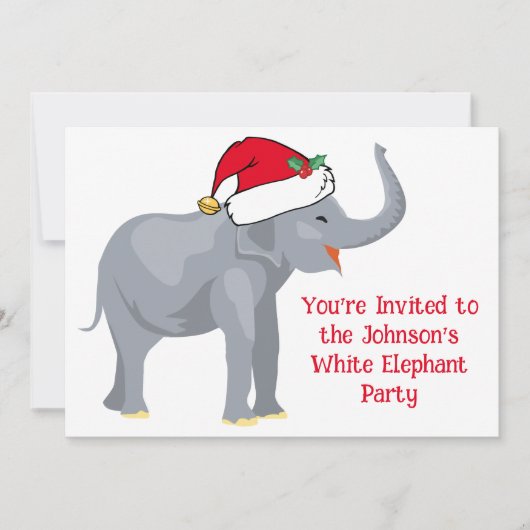 Cute White Elephant kerst Custom Holiday Party Kaart (Voorkant)