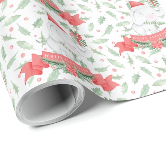 Cute White Elephant | Kerstmis Cadeaupapier (Rol Hoek)