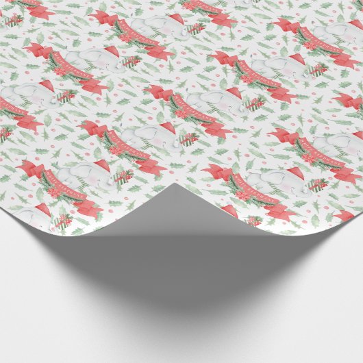 Cute White Elephant | Kerstmis Cadeaupapier (Hoek)