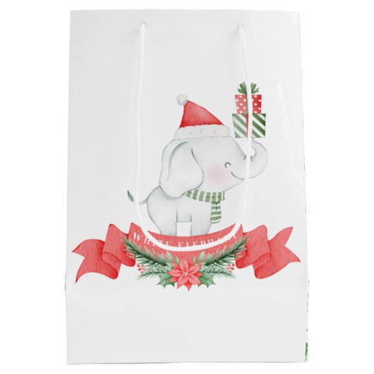 Cute White Elephant | Kerstmis Medium Cadeauzakje (Achterkant)