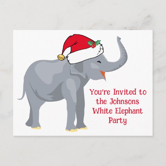 Cute White Elephant Party-kerstuitnodiging Briefkaart (Voorkant)