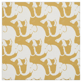 Cute White Elephants Pattern on mustard Stof