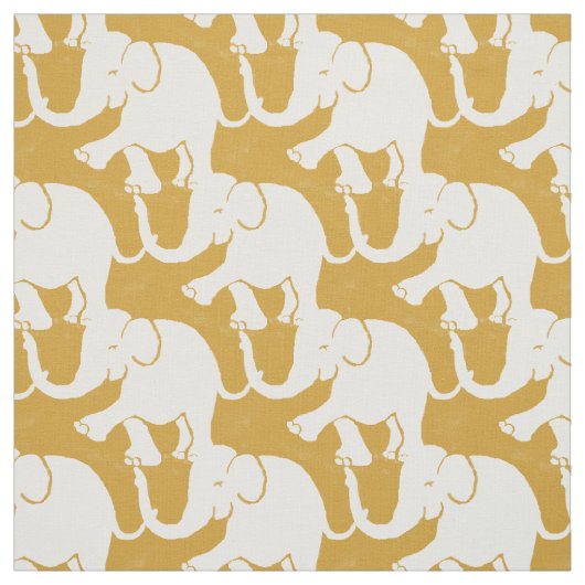Cute White Elephants Pattern on mustard Stof (Swatch)