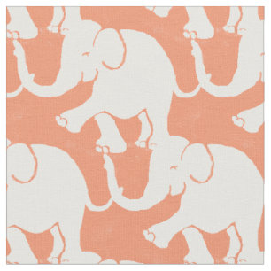 Cute White Elephants Pattern on Salmon Stof