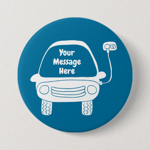 Cute White en Blue Electric Car Custom Message Ronde Button 7,6 Cm