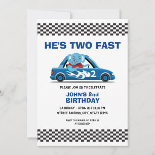 Cute White en Blue Race Auto Two Fast 2de verjaard Kaart