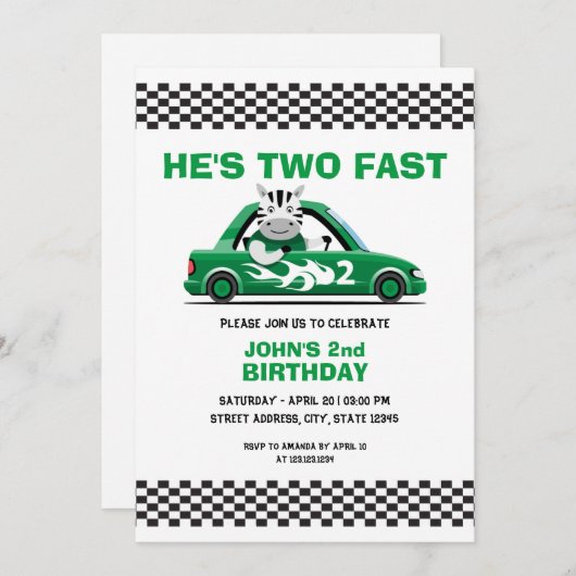 Cute White en Green Race Auto Two Fast 2de verjaar Kaart (Voorkant / Achterkant)