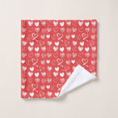 Cute White en Red Hearts Pattern Sketch Bad Handdoek (Wasdoekje)