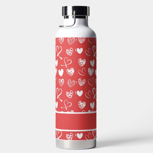 Cute White en Red Hearts Pattern Sketch Custom Waterfles (Rechts)