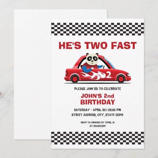 Cute White en Red Race Auto Two Fast 2e verjaardag Kaart (Voorkant / Achterkant)