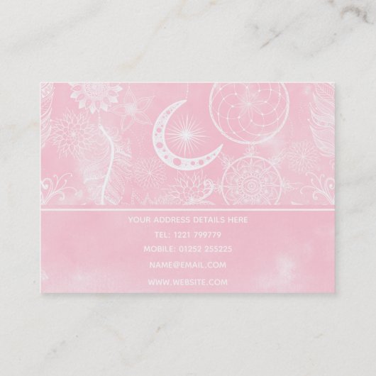Cute White en Roze Dreamweaver Feathers Mandala Visitekaartje (Achterkant)