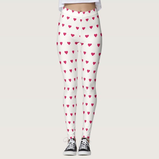 Cute White en Roze Heart Leggings (Voorkant)