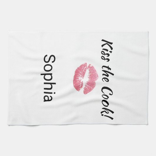 Cute White en roze lipstick Kus the Cook Theedoek (Horizontaal)