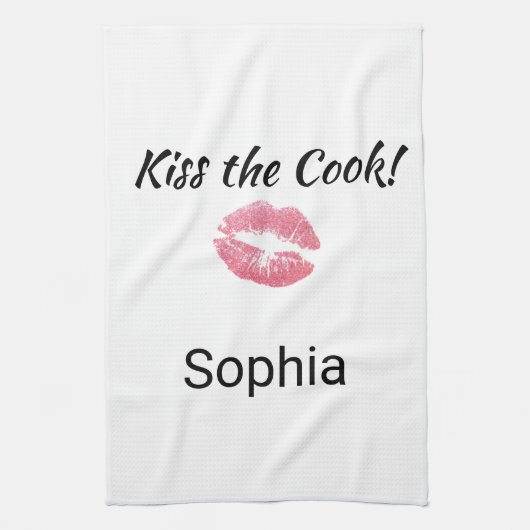 Cute White en roze lipstick Kus the Cook Theedoek (Verticaal)