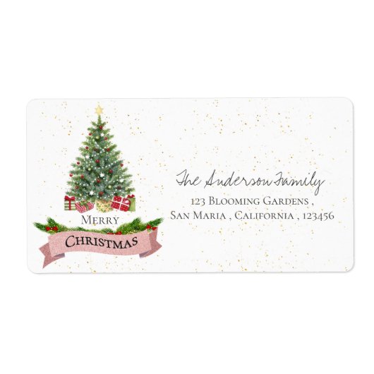 Cute White Faux Pink Glitter Merry kerst Etiket (Voorkant)