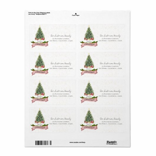 Cute White Faux Pink Glitter Merry kerst Etiket (Full Sheet)