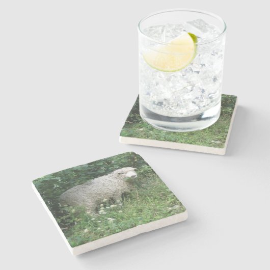 Cute White Fluffy Sheep Eating Stone Onderzetter (Zijkant)