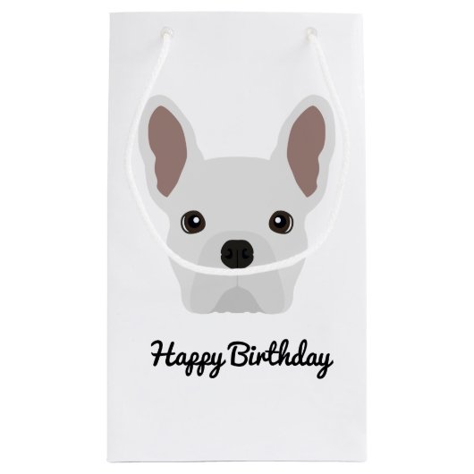 Cute White French Bulldog Birthday Klein Cadeauzakje (Achterkant)