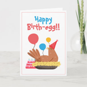 Cute White Funny Chicken and Cake Humor Birthday Kaart