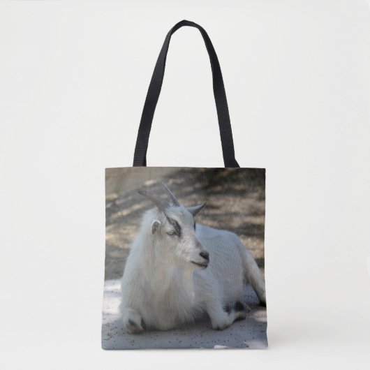 Cute White Goat Laying Photo Tote Bag (Voorkant)