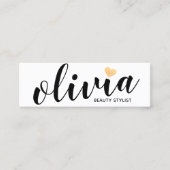Cute White Gold Heart Calligraphy Beauty Stylist B Mini Visitekaartje (Voorkant)