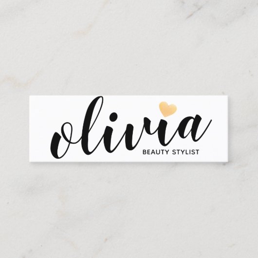 Cute White Gold Heart Calligraphy Beauty Stylist B Mini Visitekaartje (Voorkant)
