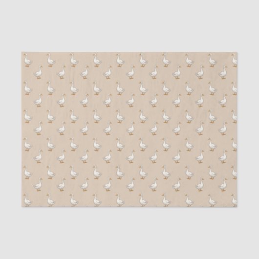 Cute White Goose Pattern Beige Tissuepapier (Voorkant)