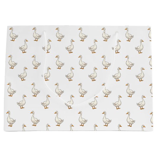 Cute White Goose Pattern Groot Cadeauzakje (Voorkant)