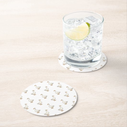 Cute White Goose Pattern Ronde Kartonnen Onderzetter (Insitu)