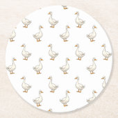 Cute White Goose Pattern Ronde Kartonnen Onderzetter (Voorkant)