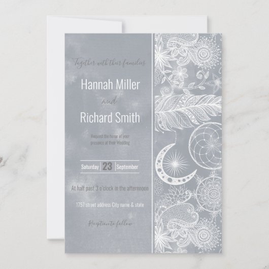 Cute White & Gray Dreamweaver Feathers Mandala Kaart (Voorkant)