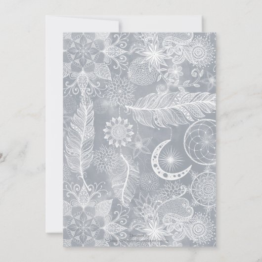 Cute White & Gray Dreamweaver Feathers Mandala Kaart (Achterkant)