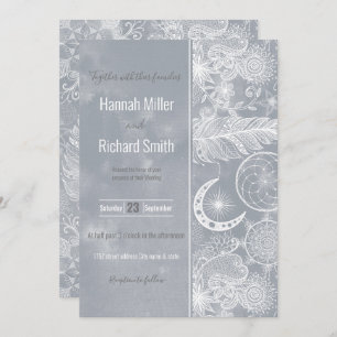 Cute White & Gray Dreamweaver Feathers Mandala Kaart