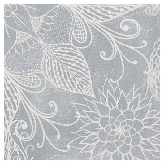 Cute White & Gray Dreamweaver Feathers Mandala Stof (Close Up)