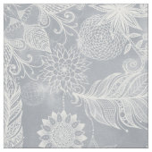 Cute White & Gray Dreamweaver Feathers Mandala Stof (Swatch)