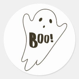 Cute white Halloween geest zegt BOO Ronde Sticker