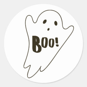 Cute white Halloween geest zegt BOO Ronde Sticker