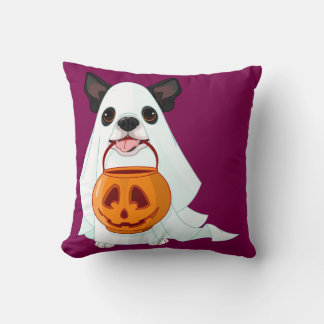 Cute White Halloween Ghost Dog Pumpkin Pail Art Kussen