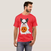 Cute White Halloween Ghost Dog With Pumpkin Pail T-shirt (Voorkant volledig)