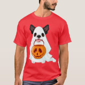 Cute White Halloween Ghost Dog With Pumpkin Pail T-shirt (Voorkant)