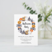 Cute White Happy Halloween Illustration Party Uitnodiging Briefkaart (Staand voorkant)