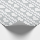 Cute White Heart Stripes Pattern Grey Cadeaupapier (Hoek)