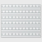 Cute White Heart Stripes Pattern Grey Cadeaupapier (Vlak)
