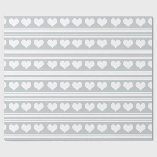 Cute White Heart Stripes Pattern Grey Cadeaupapier (Vlak)