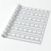Cute White Heart Stripes Pattern Grey Cadeaupapier (Uitgerold)