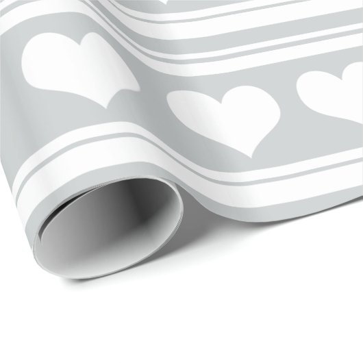 Cute White Heart Stripes Pattern Grey Cadeaupapier (Rol Hoek)